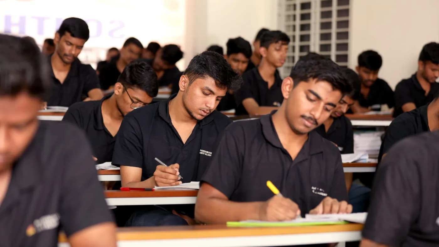 Parishrama students writing a test in a focused classroom