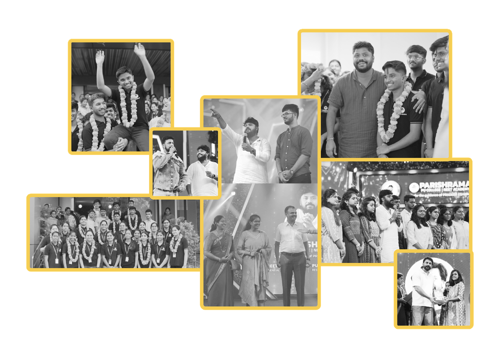 Parishrama students celebrating results with mentors and faculty